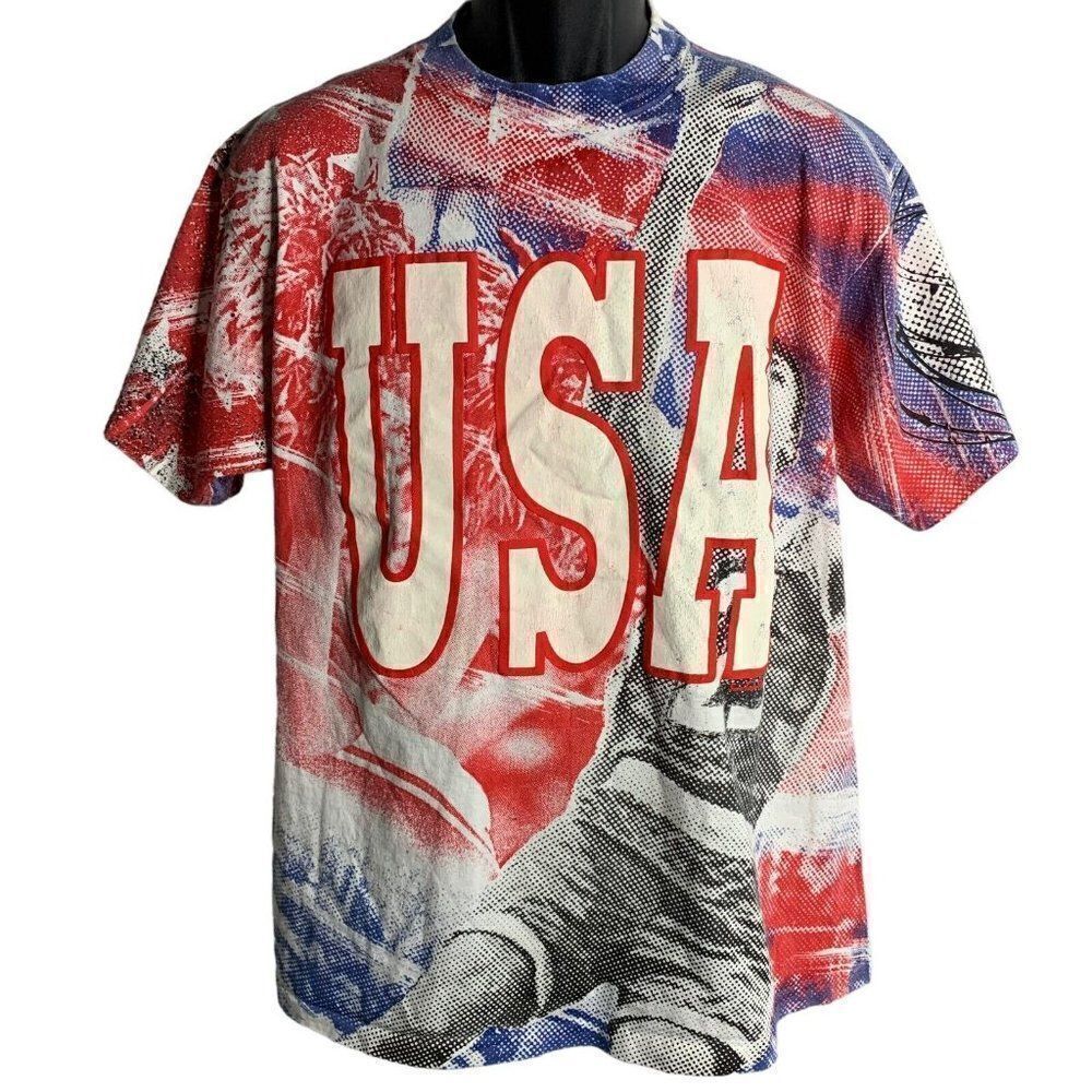 Vintage 90s Running Rebels UNLV T Shirt XL AOP Single Stitch USA Red White Blue